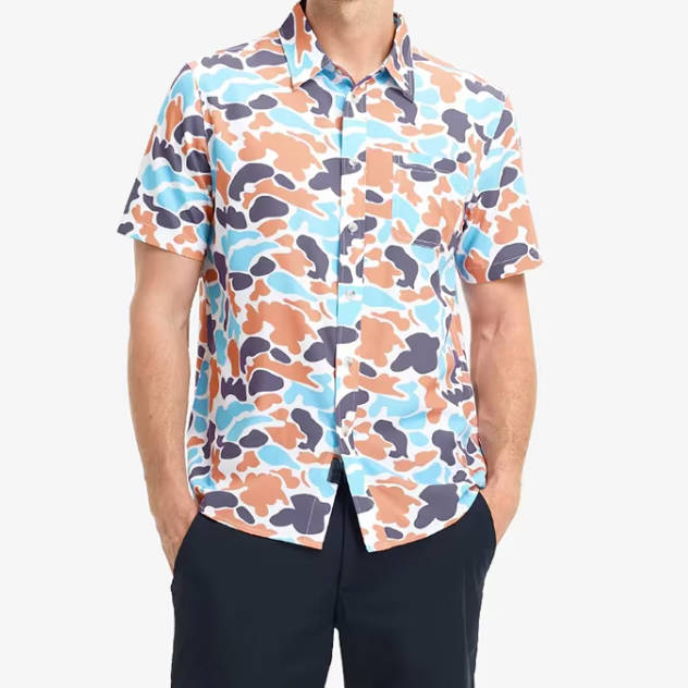 Custom Wholesale Summer Men Wear Hawaiian Beach Printing Casual Stretch Shirt Short Sleeve