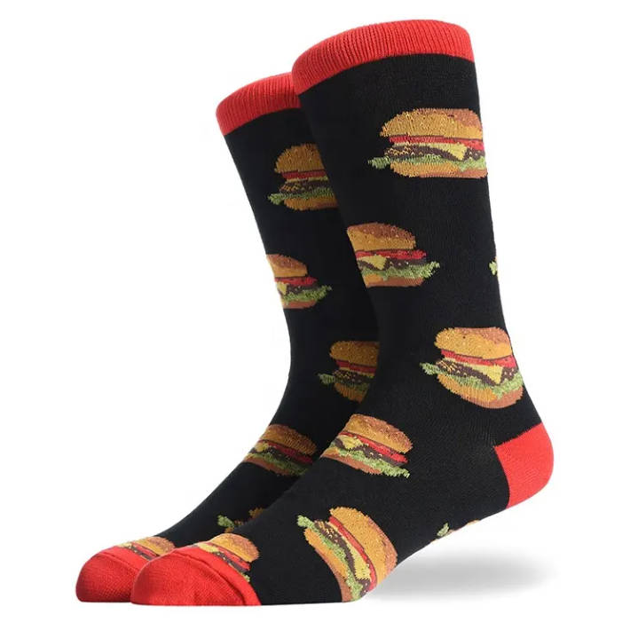 Fashion Print Cotton Creative Food Burger and Fries Design Custom Men Sport Sock
