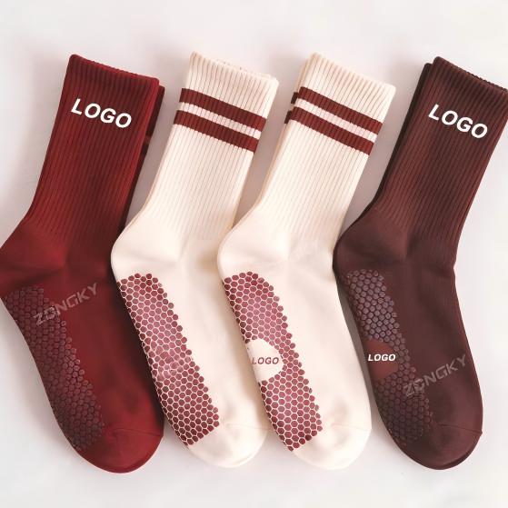 Solid Color Custom Crew Pilates Socks for Pilates Training